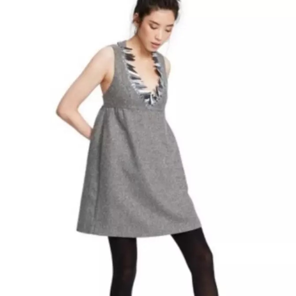 Anna Sui for Target Sleeveless Metallic Gray Boucle V-Neck Shift Mini Dress 3